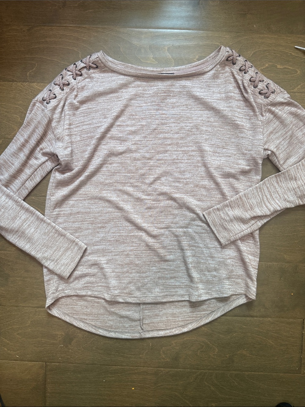 Lace-Up Shoulder Long Sleeve Top in Light Mauve - Women